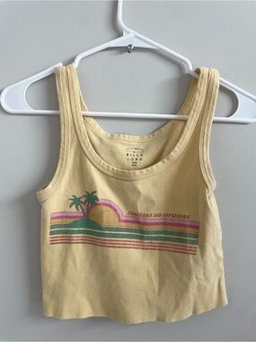 Billabong Yellow Tank Top with Retro Sunset Stripe Graphic